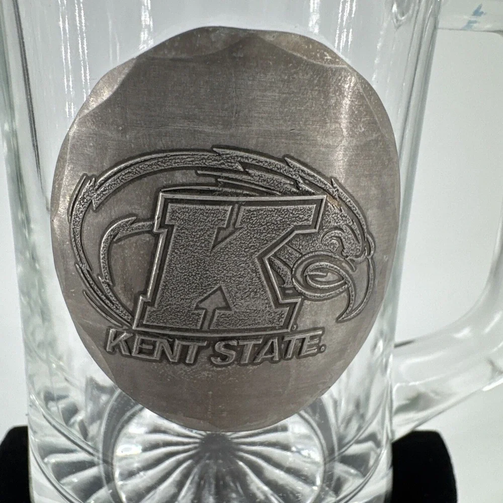 Beer Mug Stein Clear Glass Kent State‎ University Pewter Logo 5.5